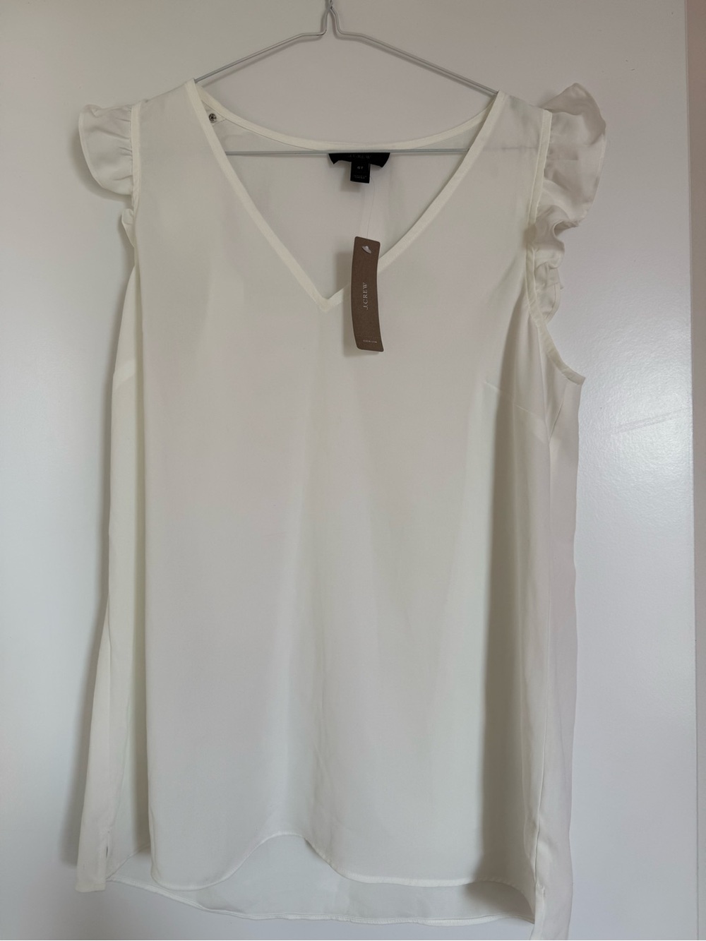 J. Crew White V-Neck Ruffle Sleeve Camisole